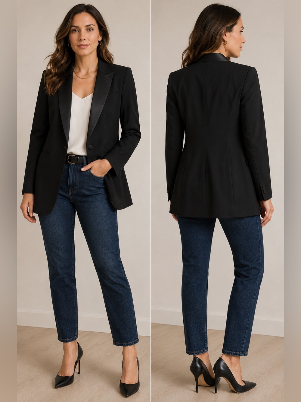 Emerson Fry Black Linen Blazer Silk Trim Wingtip Dinner Jacket One Button Size 2
